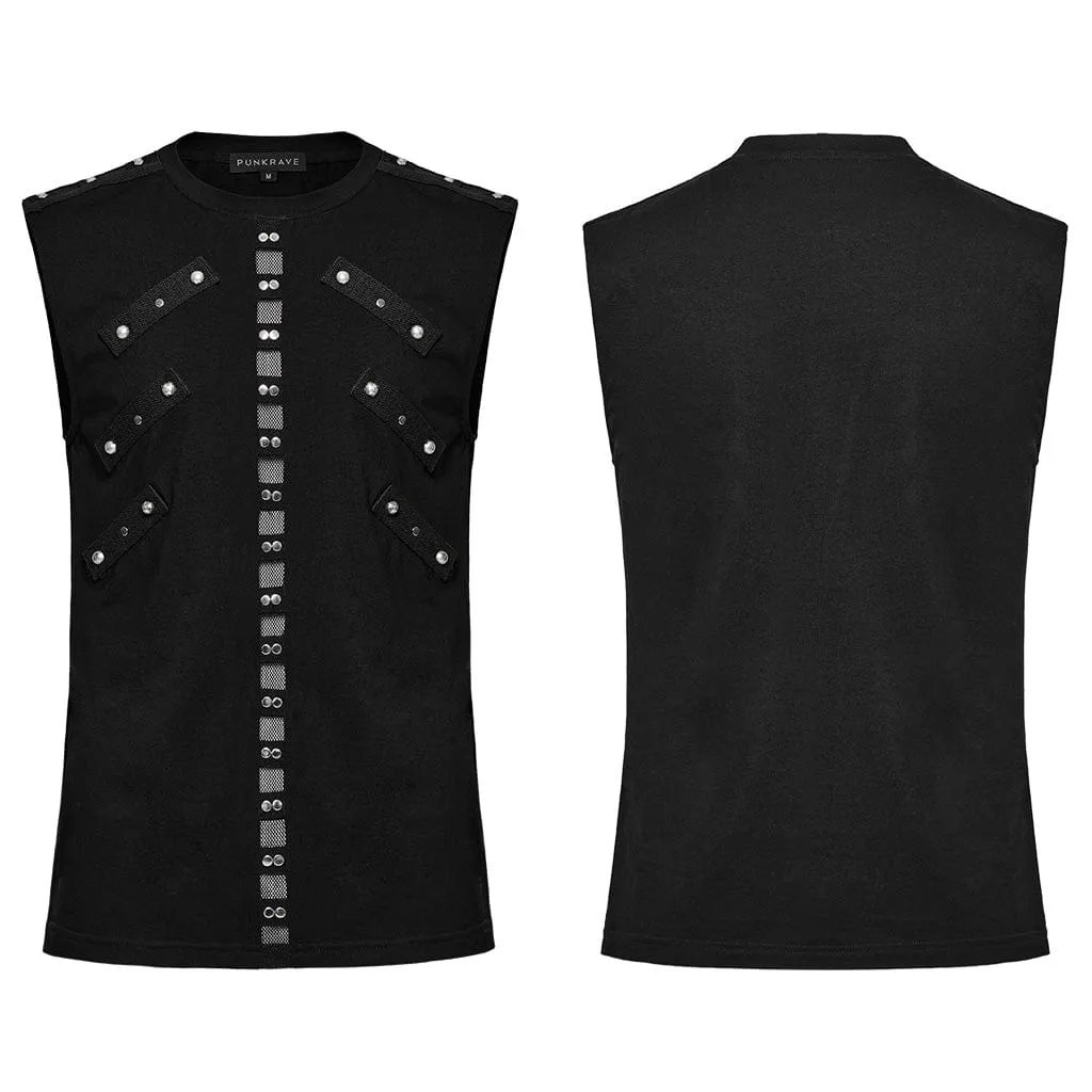 Débardeur Punk Homme à Motifs Ajourés et Bretelles Cloutées