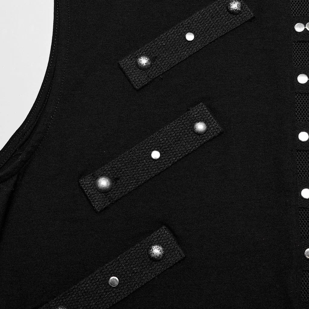 Débardeur Punk Homme à Motifs Ajourés et Bretelles Cloutées