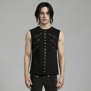Débardeur Punk Homme à Motifs Ajourés et Bretelles Cloutées