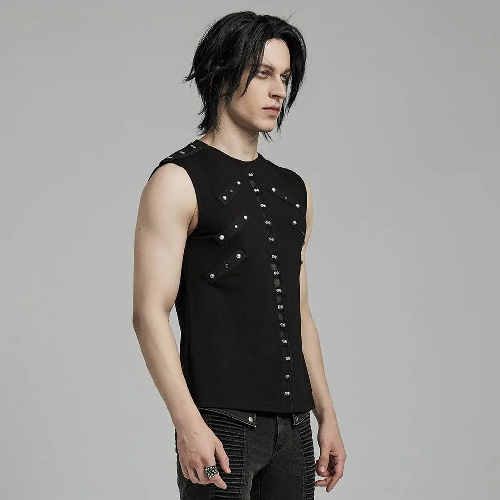 Débardeur Punk Homme à Motifs Ajourés et Bretelles Cloutées