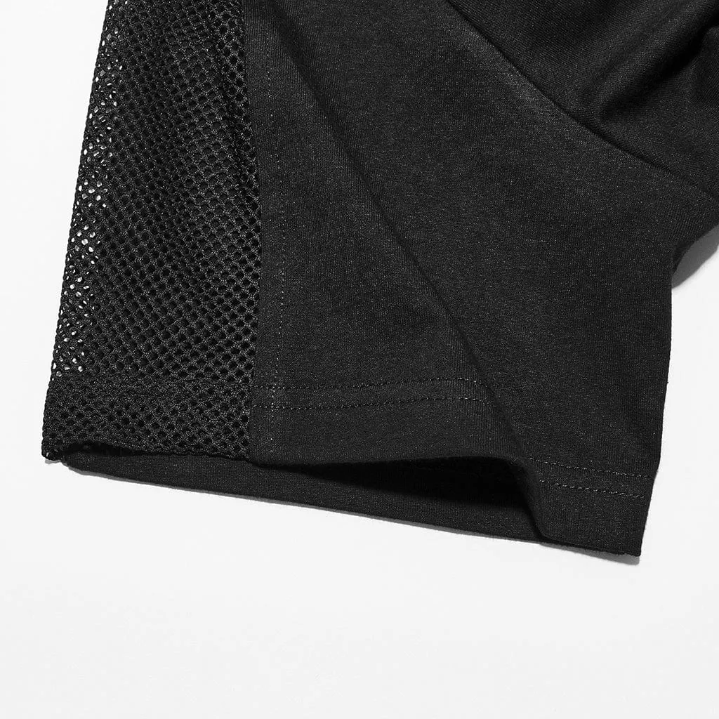 T-shirt Punk pour Homme à Capuche avec Empiècements en Maille