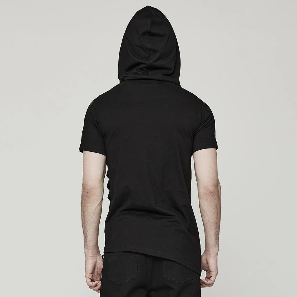 T-shirt Punk pour Homme à Capuche avec Empiècements en Maille