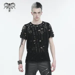T-shirt pour hommes punk déchiré à mailles avec bretelles