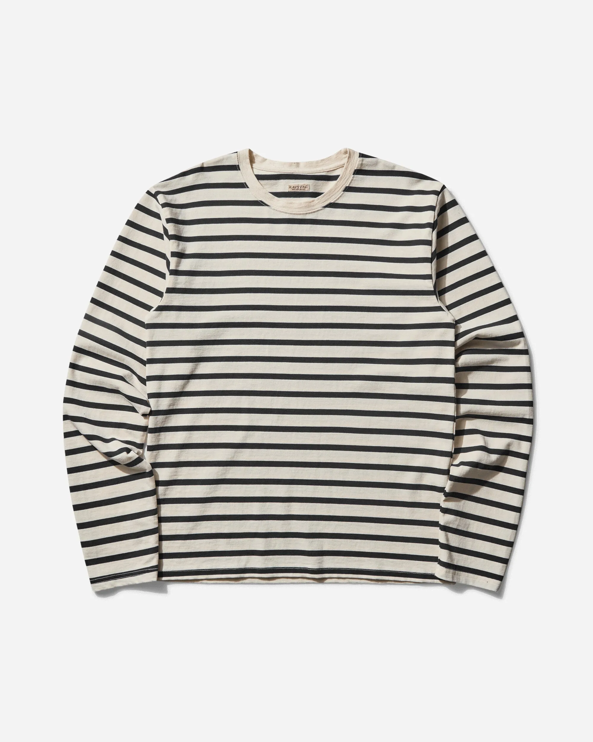 T-shirt à manches longues rayé pour homme (Patch arc-en-ciel profil) Noir / Écru