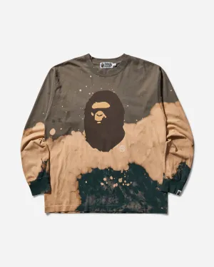 T-shirt manche longue à motif tie-dye tête de singe beige