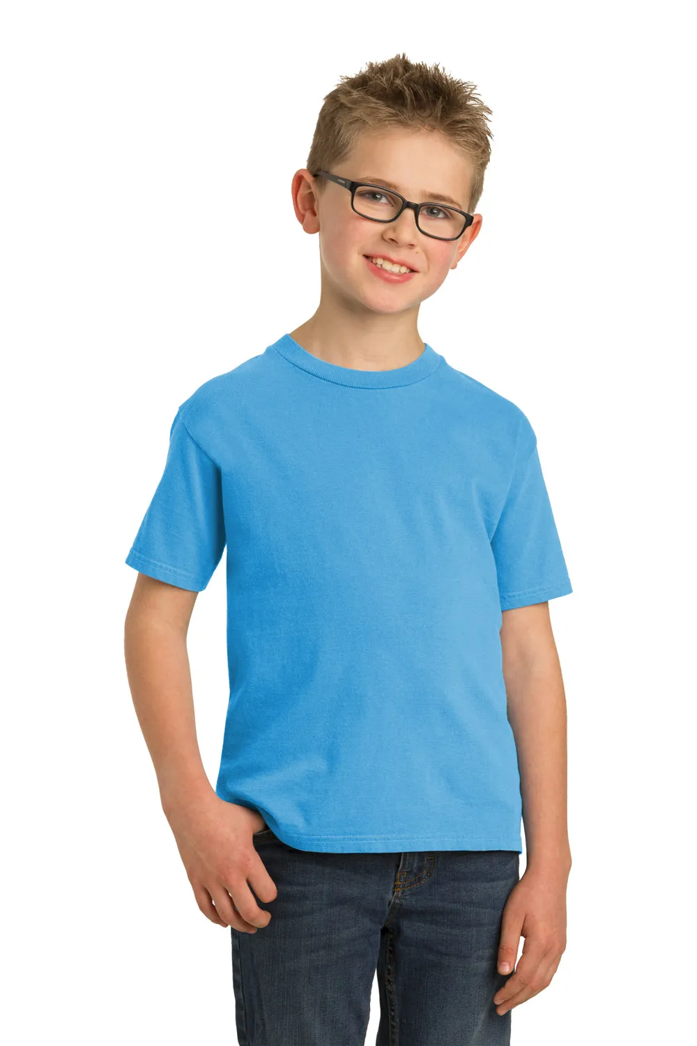 Port & Company T-shirt à manches courtes délavé pour jeunes - Bleu denim