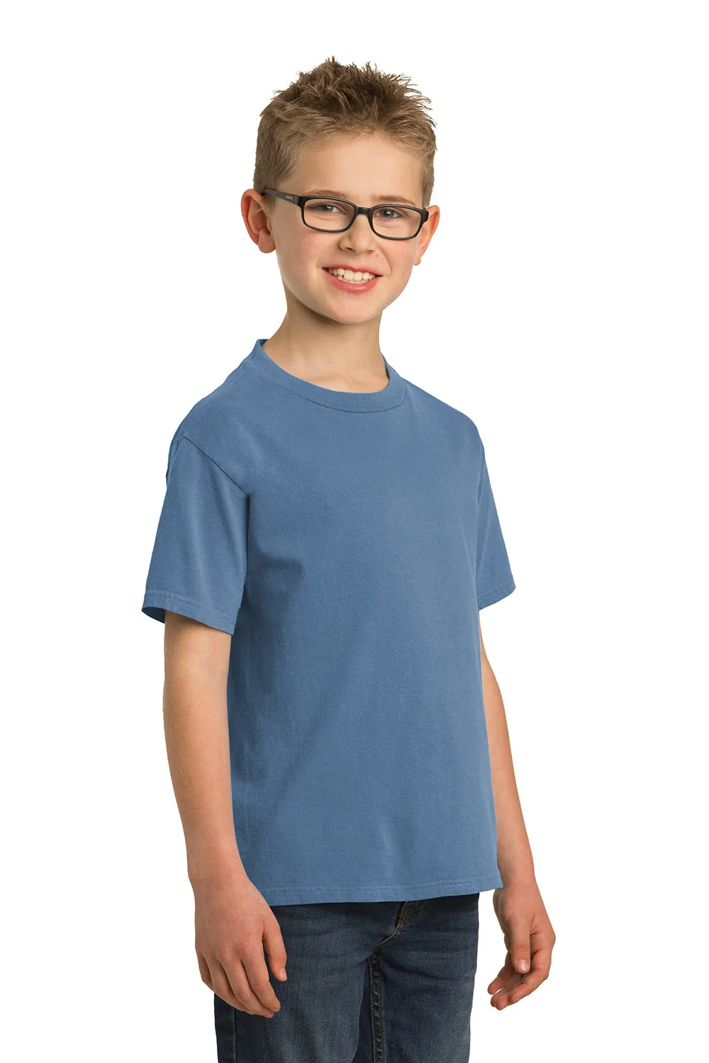 Port & Company T-shirt à manches courtes délavé pour jeunes - Bleu denim