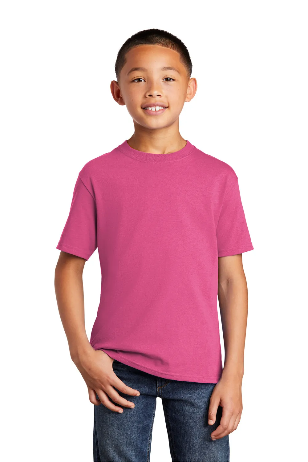 Port & Company T-shirt à manches courtes col rond pour jeunes - Rose Sangria