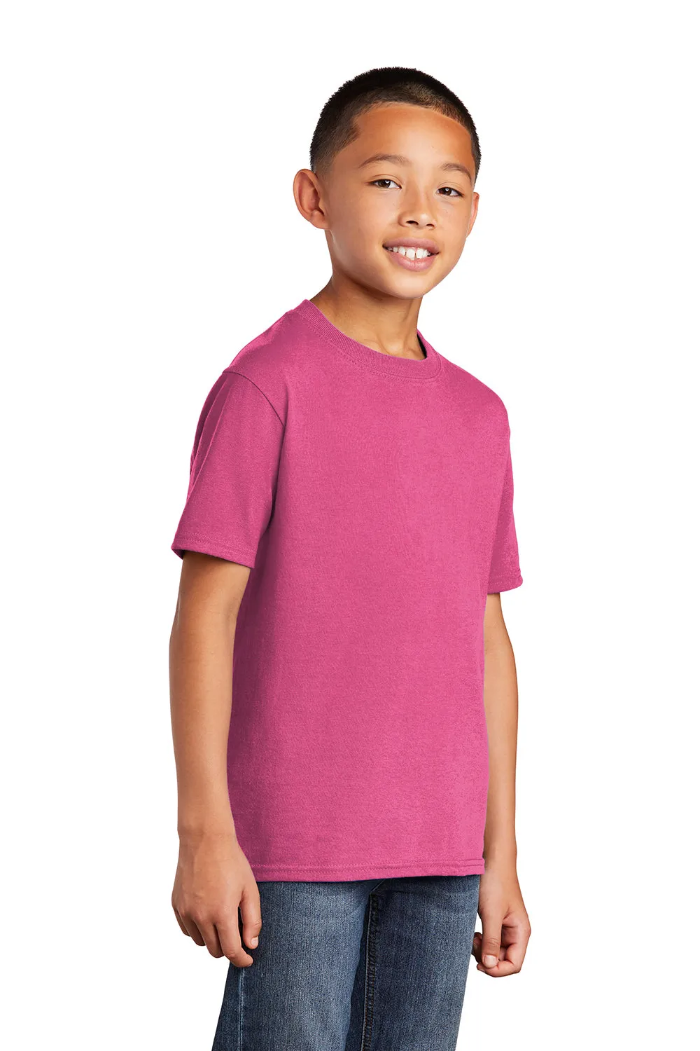 Port & Company T-shirt à manches courtes col rond pour jeunes - Rose Sangria