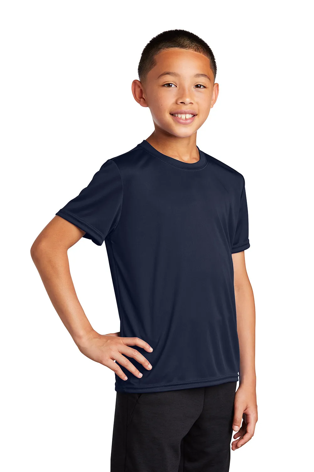 Port & Company Youth T-shirt à manches courtes col rond en Dry Zone Performance évacuant l'humidité - Bleu marine foncé