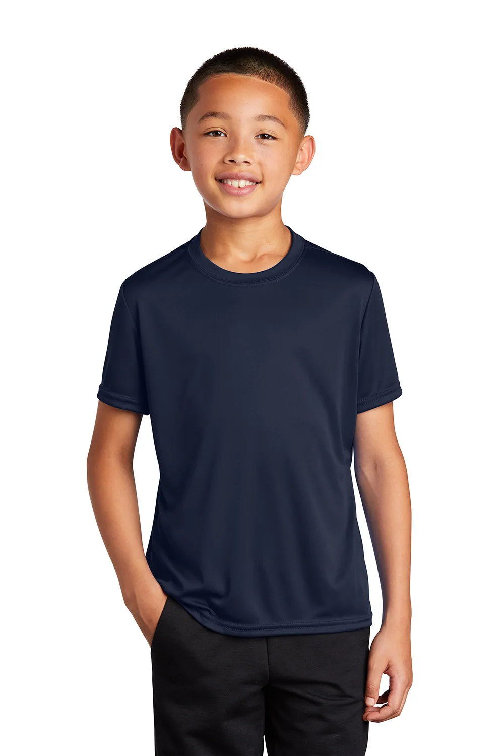 Port & Company Youth T-shirt à manches courtes col rond en Dry Zone Performance évacuant l'humidité - Bleu marine foncé