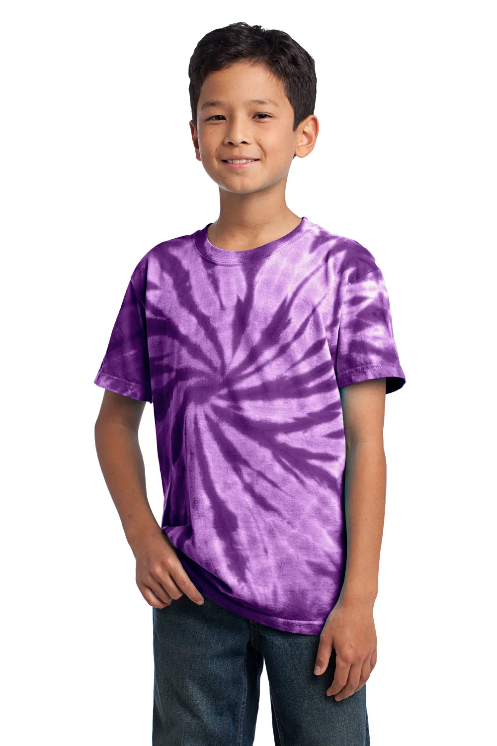 Port & Company Youth T-Shirt à Manches Courtes et Col Rond Teint en Tie-Dye - Violet