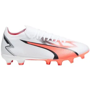 Chaussures de football Puma Ultra Match FG pour terrain ferme - Blanc / Noir Flamme Puma