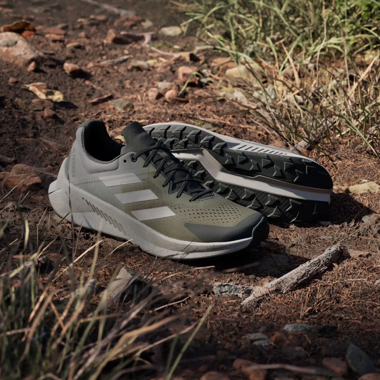 Chaussures Adidas Terrex Homme Adidas Terrex Soulstride Flow Chaussure de Trail Running Vert Strata / Beige Wonder / Charbon