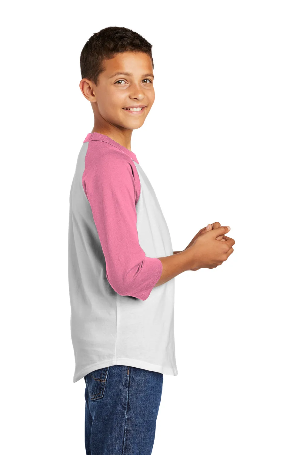 T-shirt Sport-Tek pour jeunes à manches 3/4 - Blanc/Rose vif