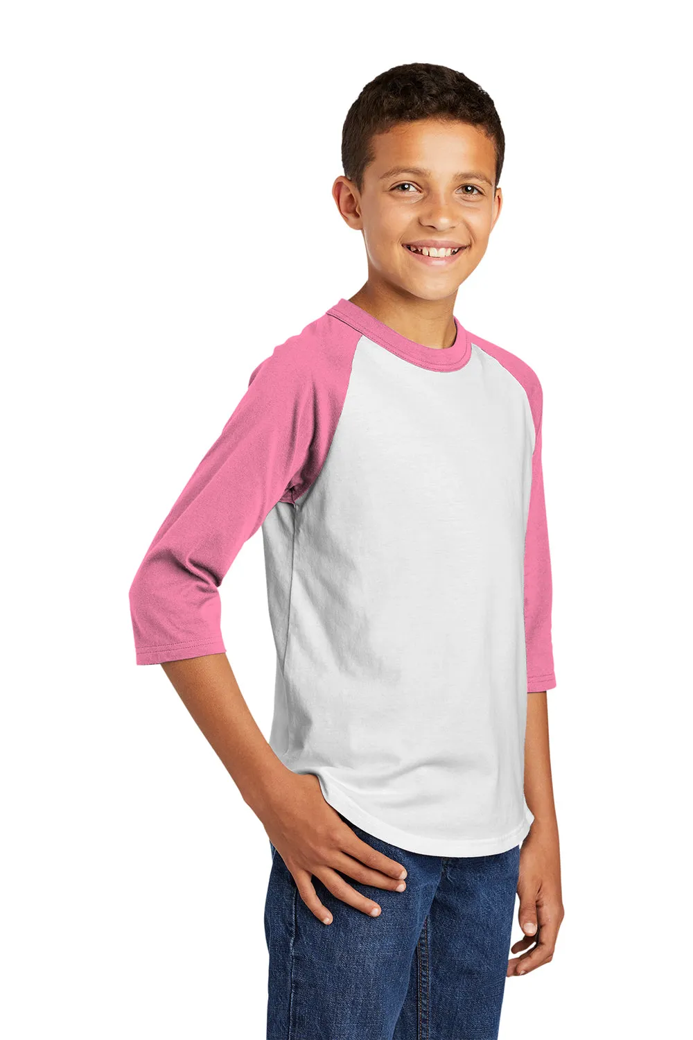 T-shirt Sport-Tek pour jeunes à manches 3/4 - Blanc/Rose vif