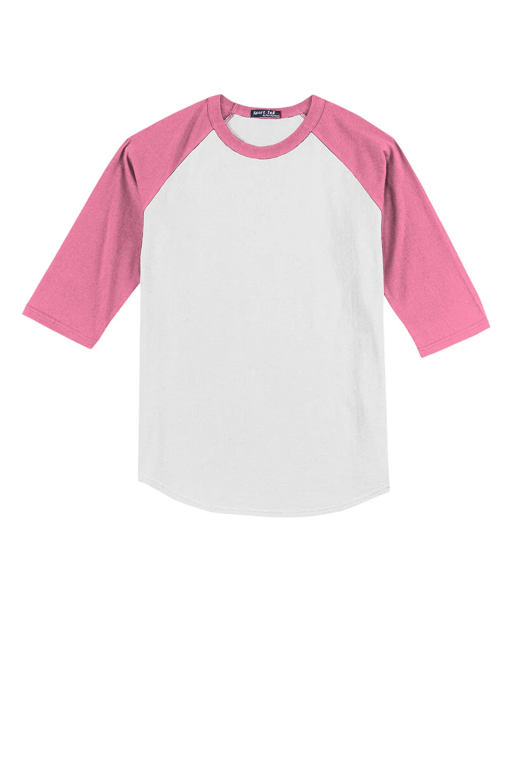T-shirt Sport-Tek pour jeunes à manches 3/4 - Blanc/Rose vif