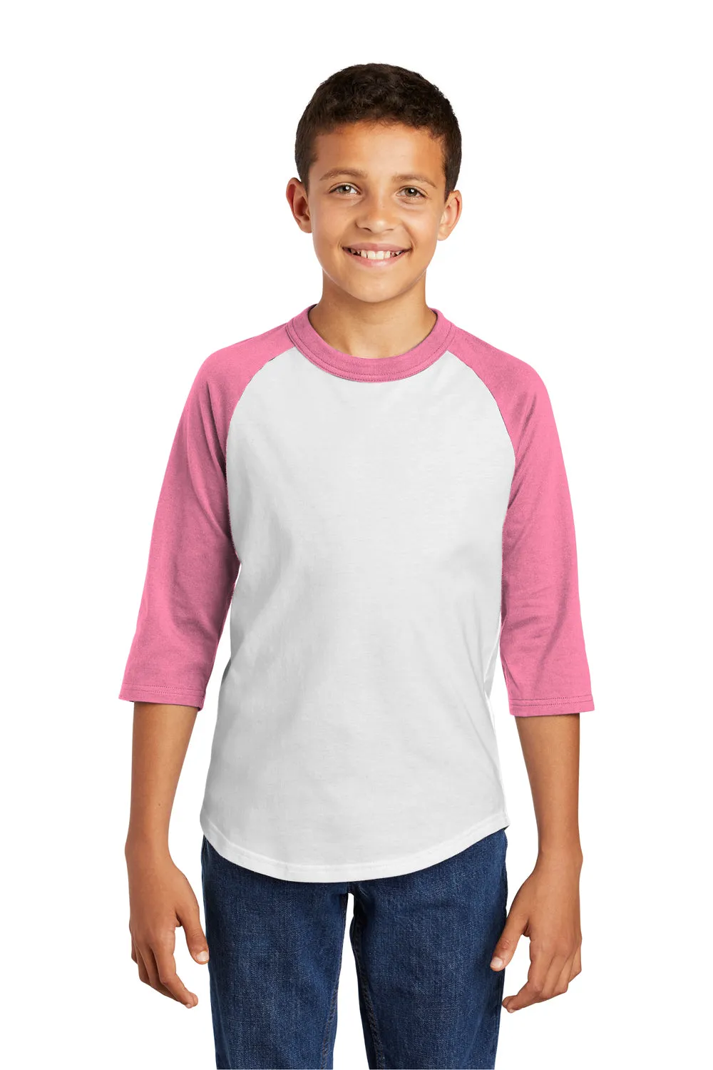 T-shirt Sport-Tek pour jeunes à manches 3/4 - Blanc/Rose vif