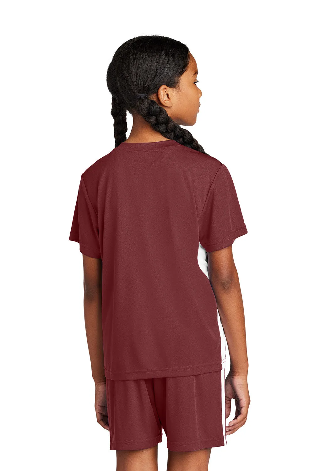 Sport-Tek T-shirt à col en V à manches courtes compétiteur pour jeunes évacuant l'humidité - Marron/Blanc