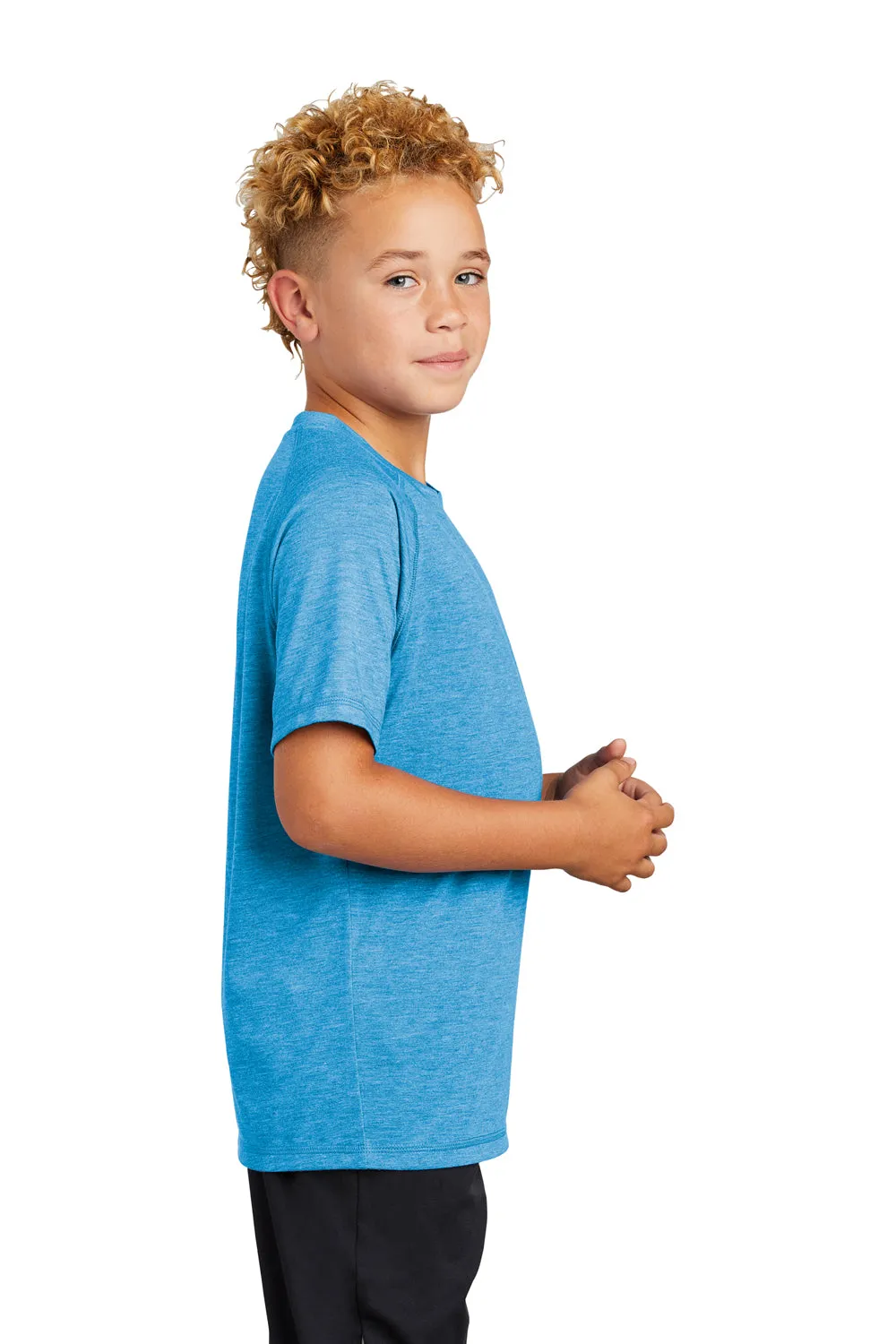 Sport-Tek T-shirt pour jeunes à manches courtes et col rond anti-transpiration - Bleu étang chiné - Liquidation