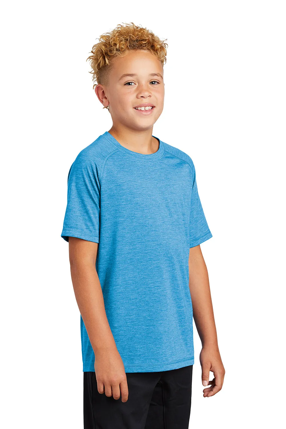Sport-Tek T-shirt pour jeunes à manches courtes et col rond anti-transpiration - Bleu étang chiné - Liquidation