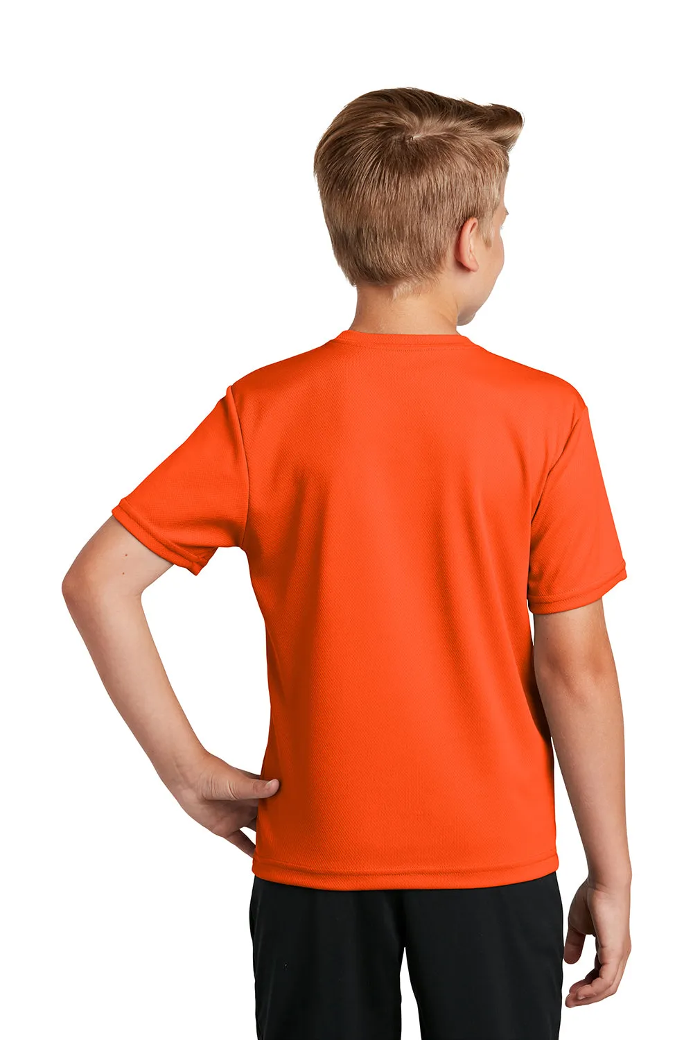 Sport-Tek T-shirt à manches courtes et col rond pour jeunes en mesh évacuant l'humidité - Orange néon