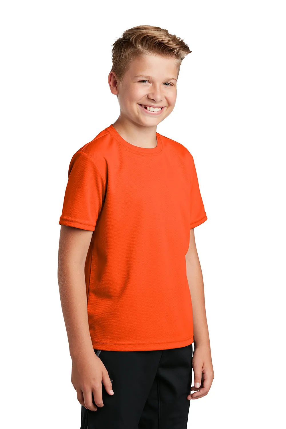 Sport-Tek T-shirt à manches courtes et col rond pour jeunes en mesh évacuant l'humidité - Orange néon