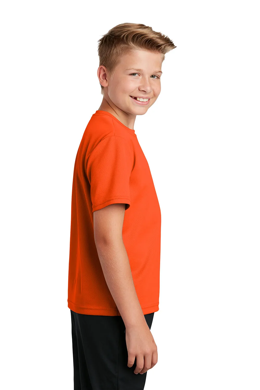 Sport-Tek T-shirt à manches courtes et col rond pour jeunes en mesh évacuant l'humidité - Orange néon