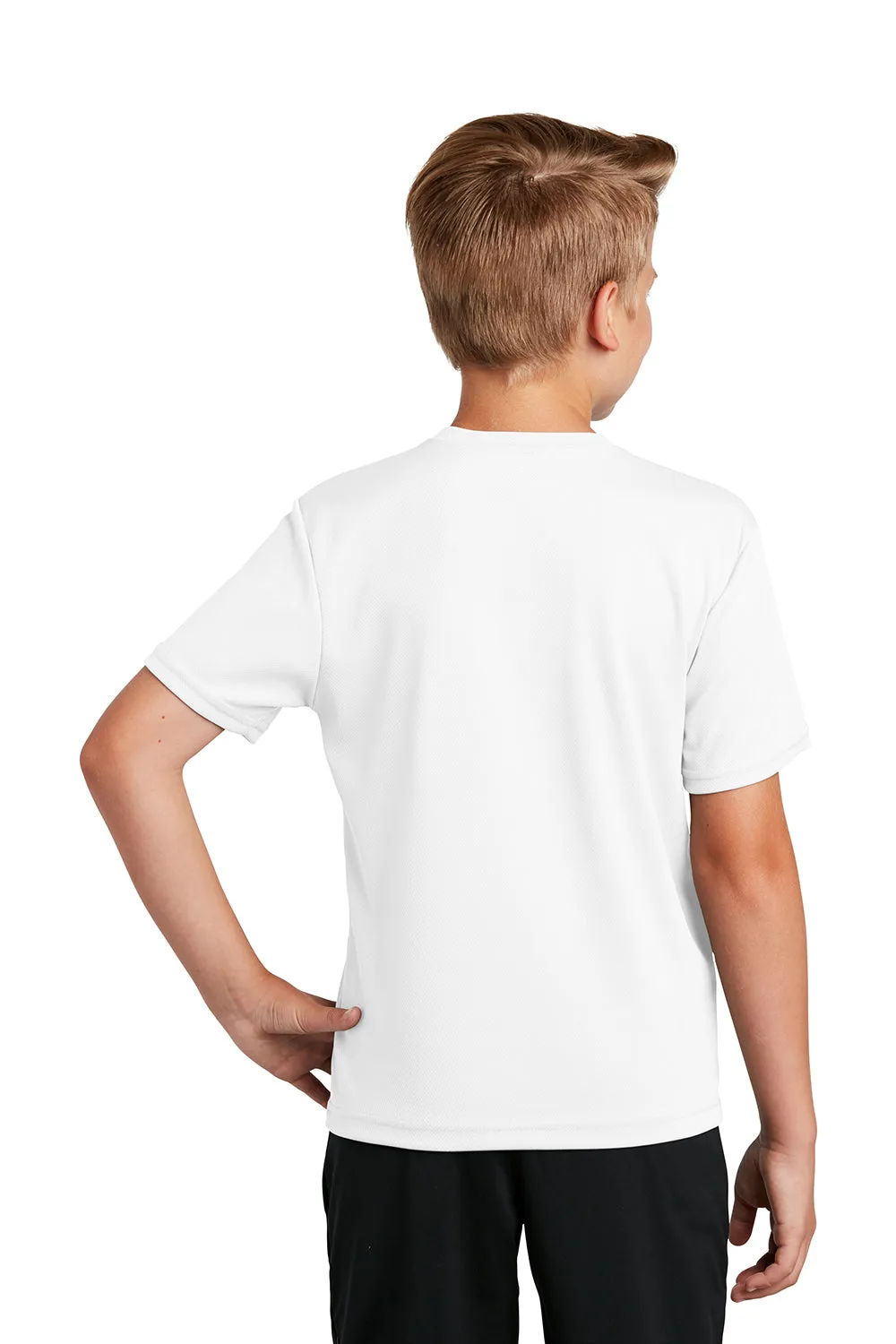 Sport-Tek T-shirt pour jeunes RacerMesh à manches courtes et col rond évacuant l'humidité - Blanc