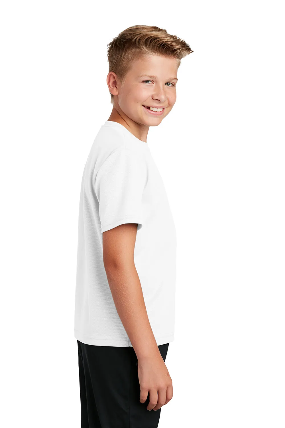 Sport-Tek T-shirt pour jeunes RacerMesh à manches courtes et col rond évacuant l'humidité - Blanc