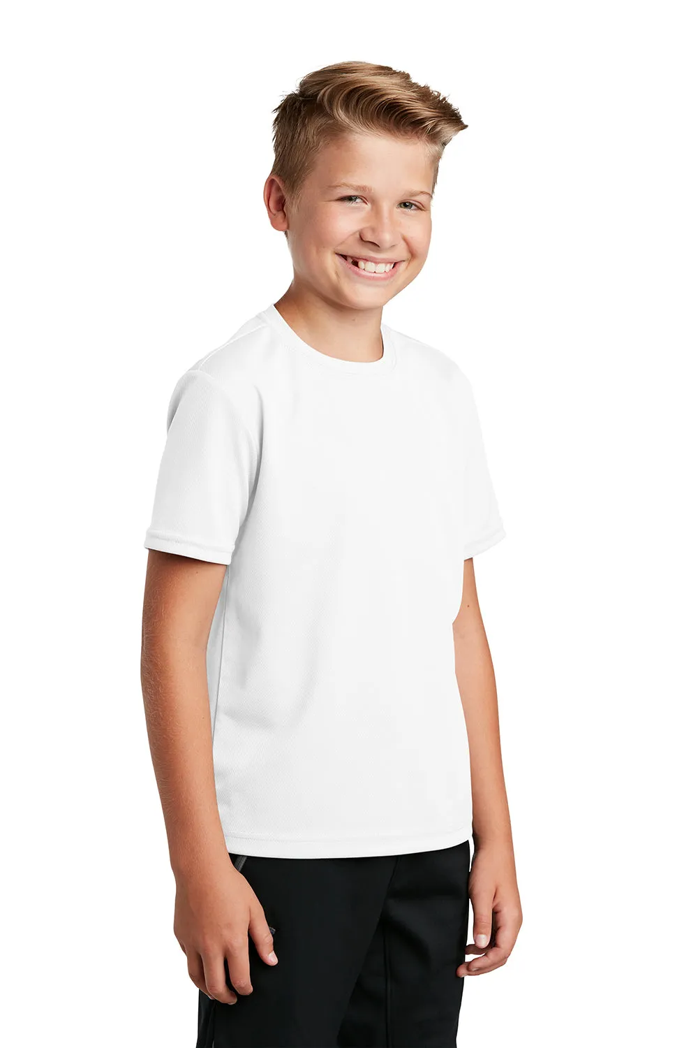 Sport-Tek T-shirt pour jeunes RacerMesh à manches courtes et col rond évacuant l'humidité - Blanc