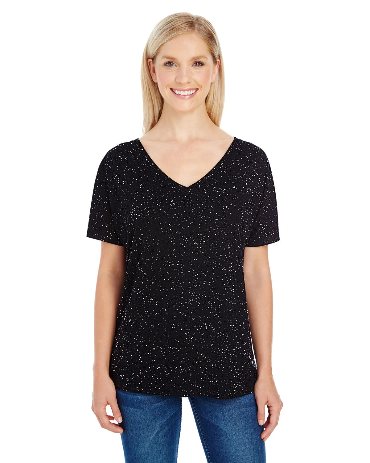 Threadfast Apparel 203FV T-shirt à col en V à manches courtes pour femmes en triblend moucheté