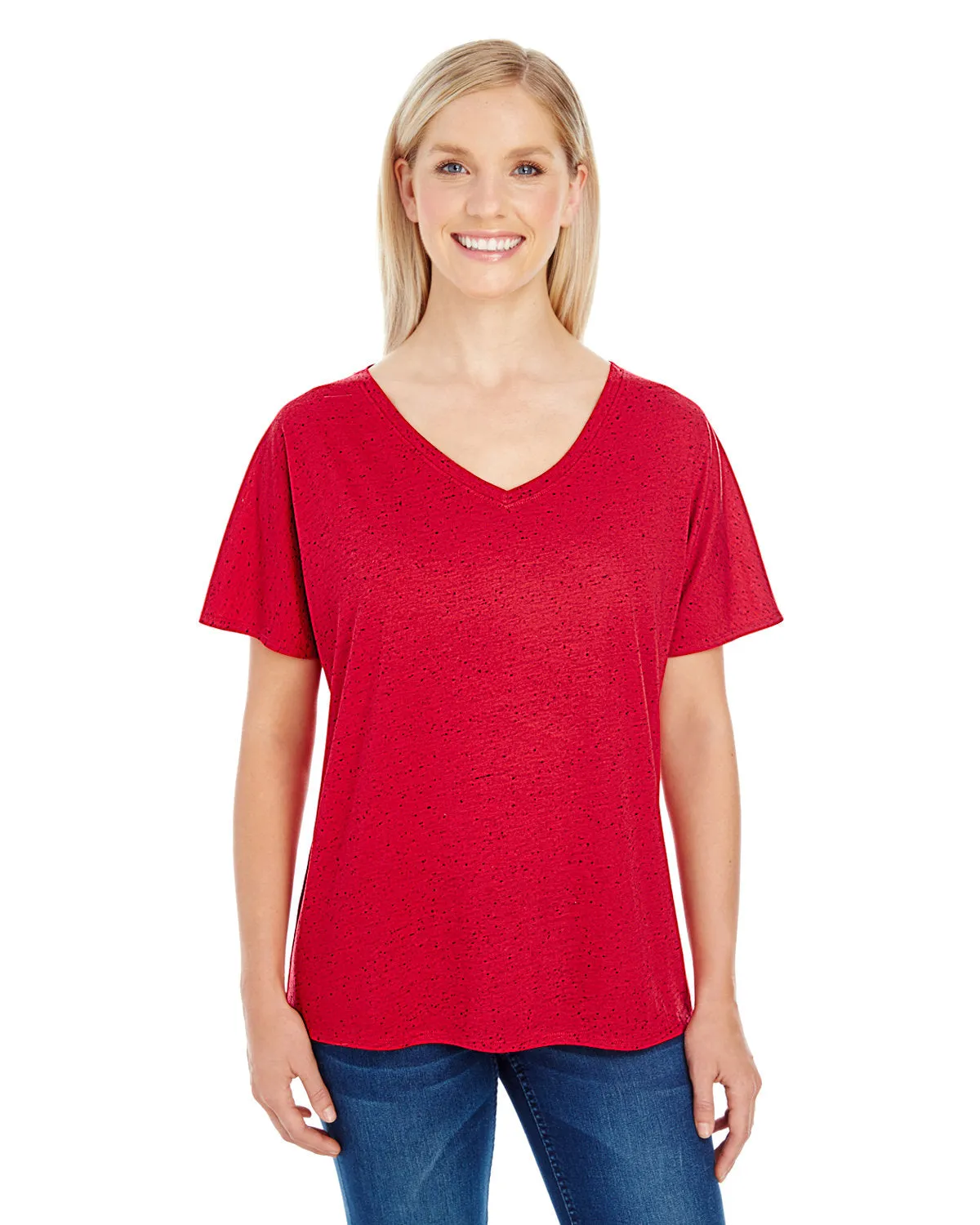 Threadfast Apparel 203FV T-shirt à col en V à manches courtes pour femmes en triblend moucheté