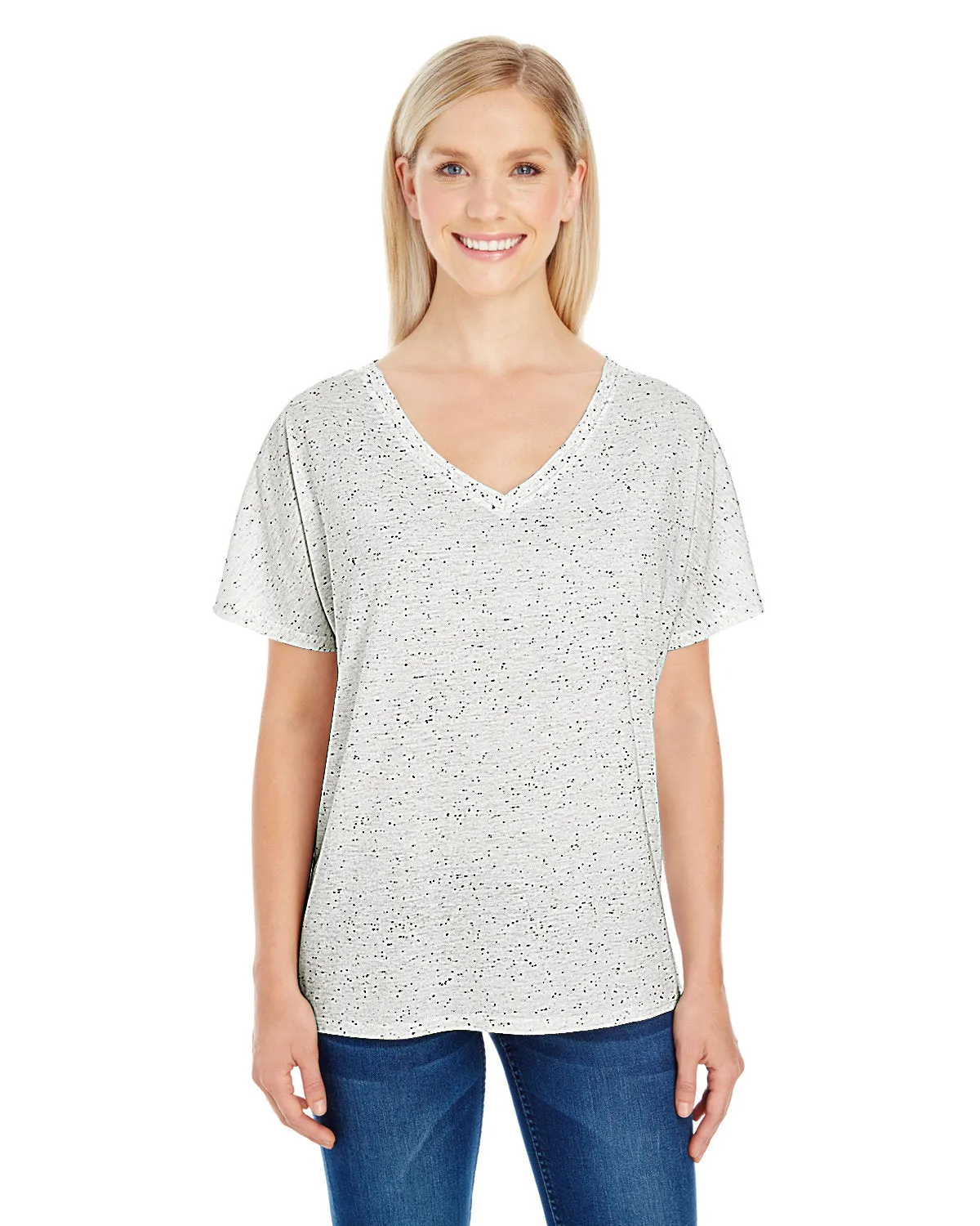 Threadfast Apparel 203FV T-shirt à col en V à manches courtes pour femmes en triblend moucheté