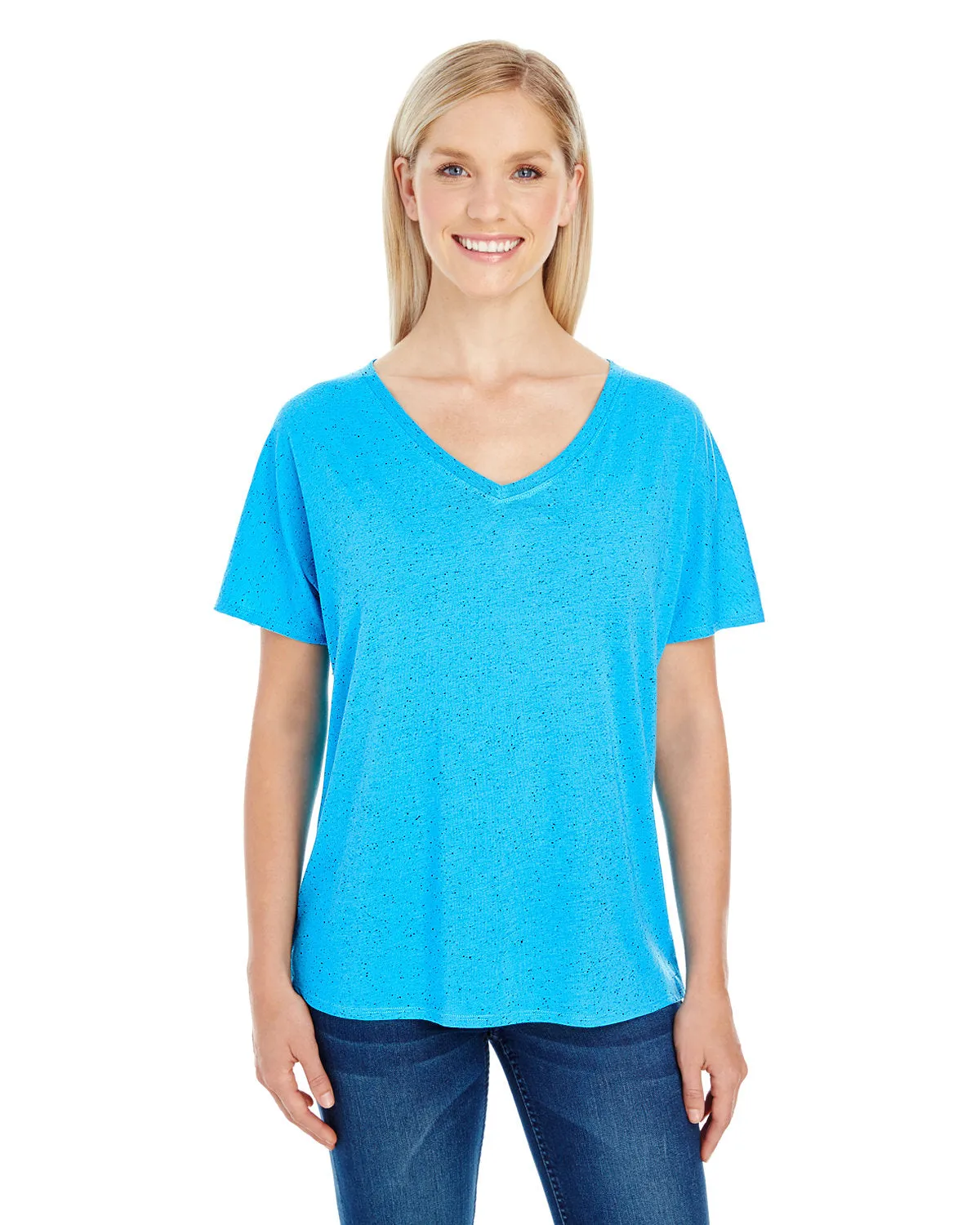Threadfast Apparel 203FV T-shirt à col en V à manches courtes pour femmes en triblend moucheté