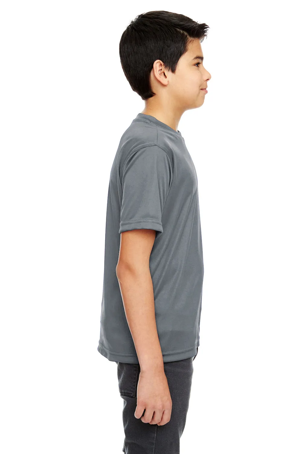 UltraClub T-shirt à manches courtes et col rond pour jeunes - Performance fraîcheur et séchage rapide - Gris anthracite
