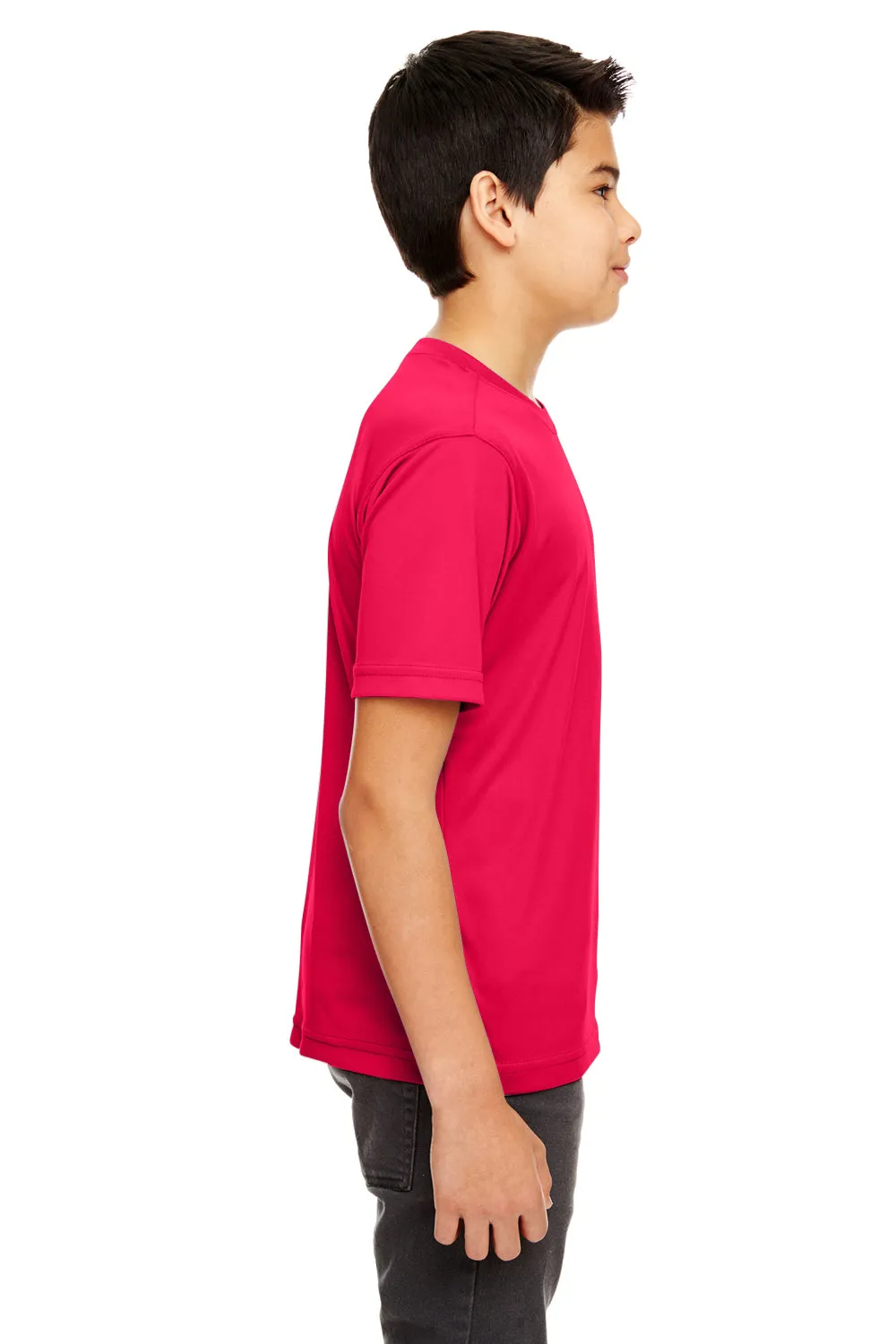 UltraClub T-shirt pour jeunes à manches courtes et col rond, performance fraîcheur et séchage rapide - Rouge