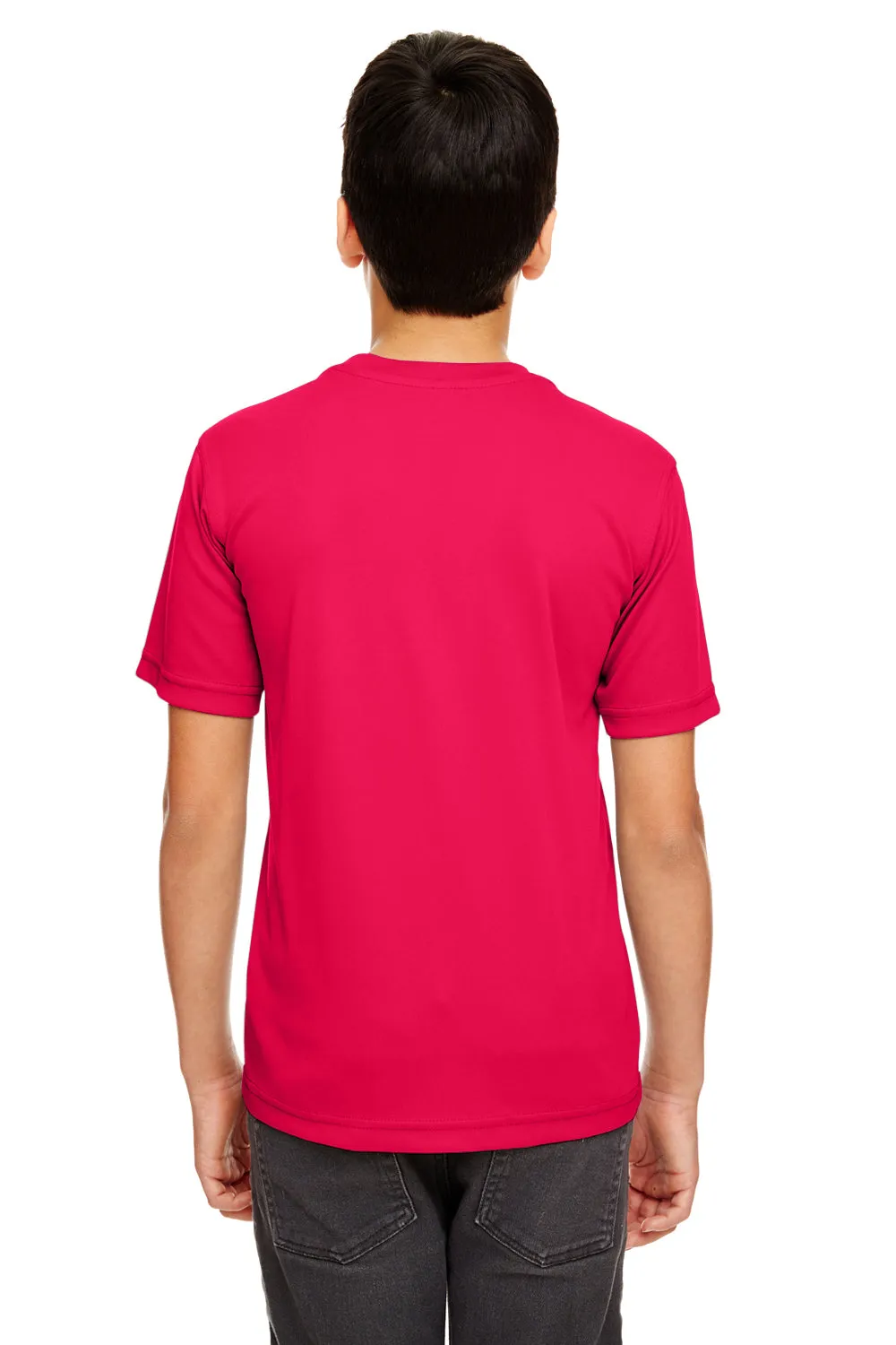 UltraClub T-shirt pour jeunes à manches courtes et col rond, performance fraîcheur et séchage rapide - Rouge