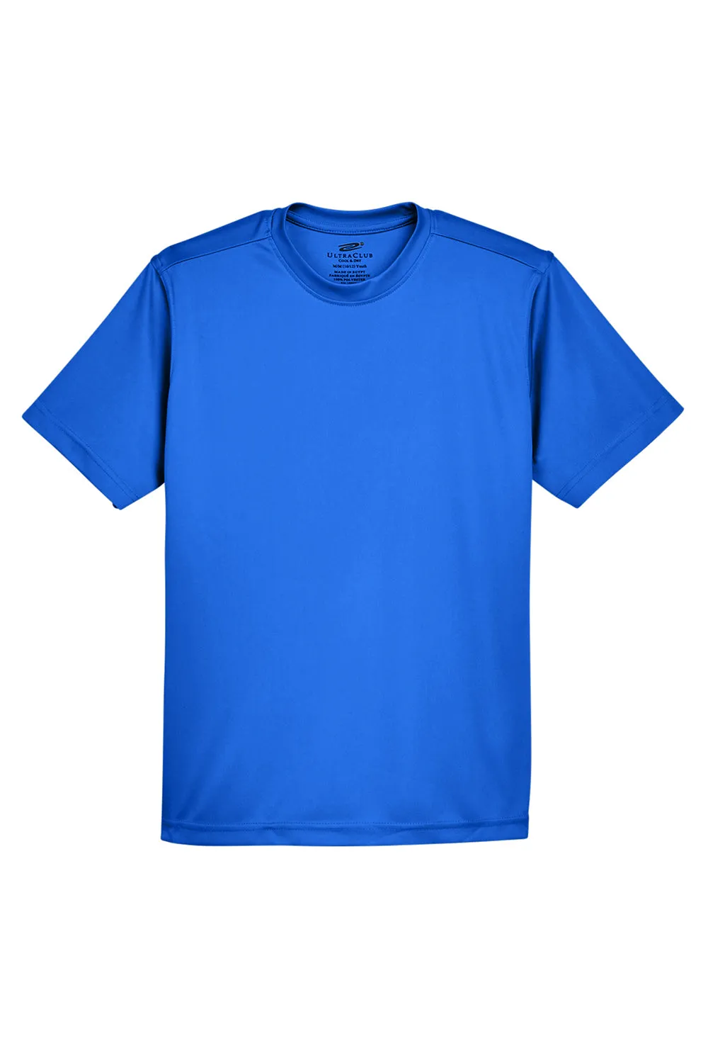 UltraClub T-shirt à manches courtes et col rond pour jeunes - Performance fraîcheur et séchage rapide - Bleu royal