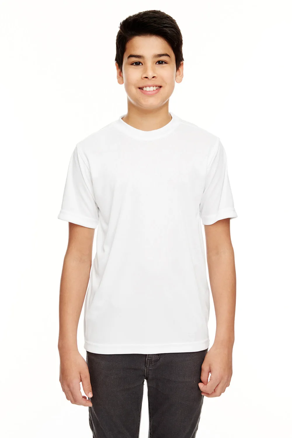 UltraClub Jeunesse T-Shirt à Manches Courtes Col Rond Performance Fraîcheur et Séchage Rapide - Blanc
