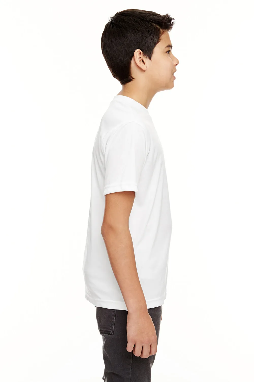 UltraClub Jeunesse T-Shirt à Manches Courtes Col Rond Performance Fraîcheur et Séchage Rapide - Blanc